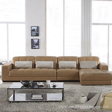 Sofa sets, leather and fabric covers are combined